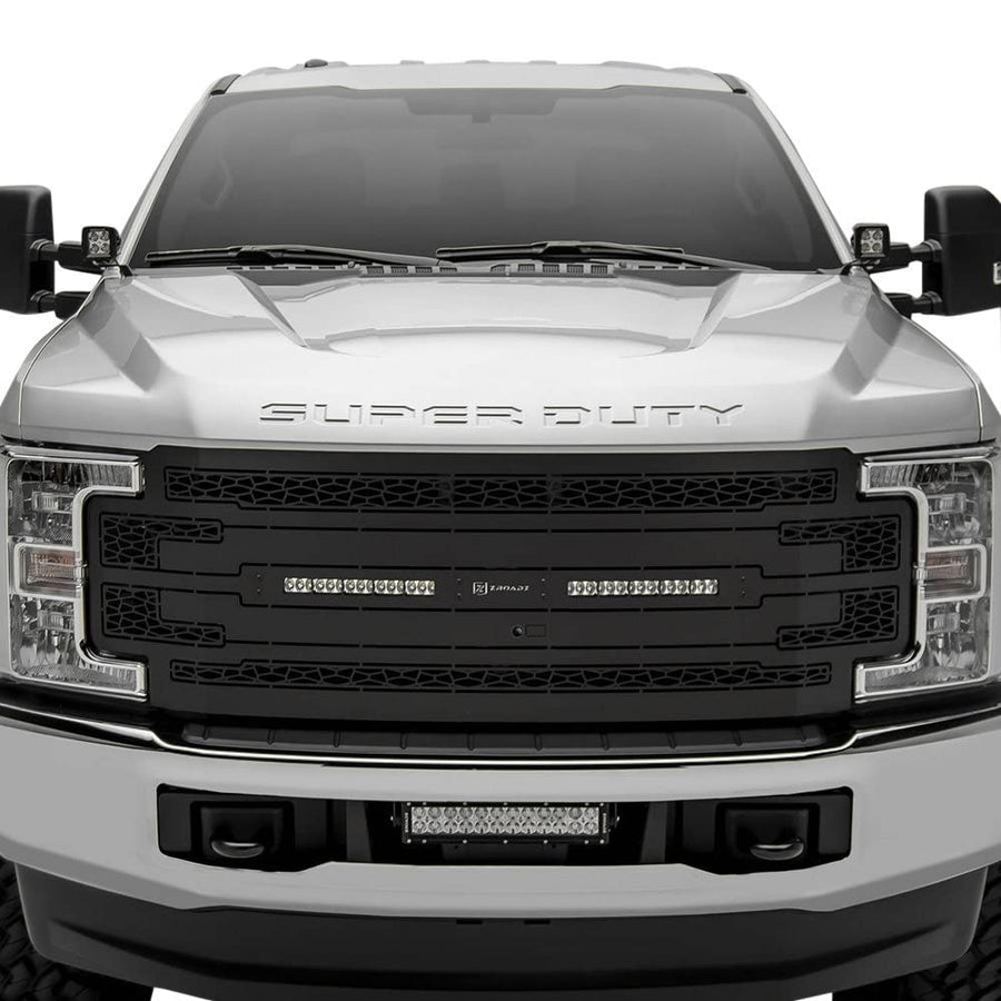 ZROADZ Grille T-Rex Grilles 2017-2019 Super Duty, Black, 1 Pc, Replacement with (2) 10" LEDs, Fits Vehicles with Camera - PN #Z315371