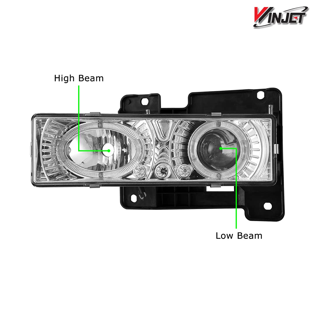 Winjet Projector Headlights Compatible with 1990 1991 1992 1993 1994 1995 1996 1997 1998 1999 2000 C1500 C2500 K1500 K2500 Blazer Suburban Tahoe Yukon (Chrome)