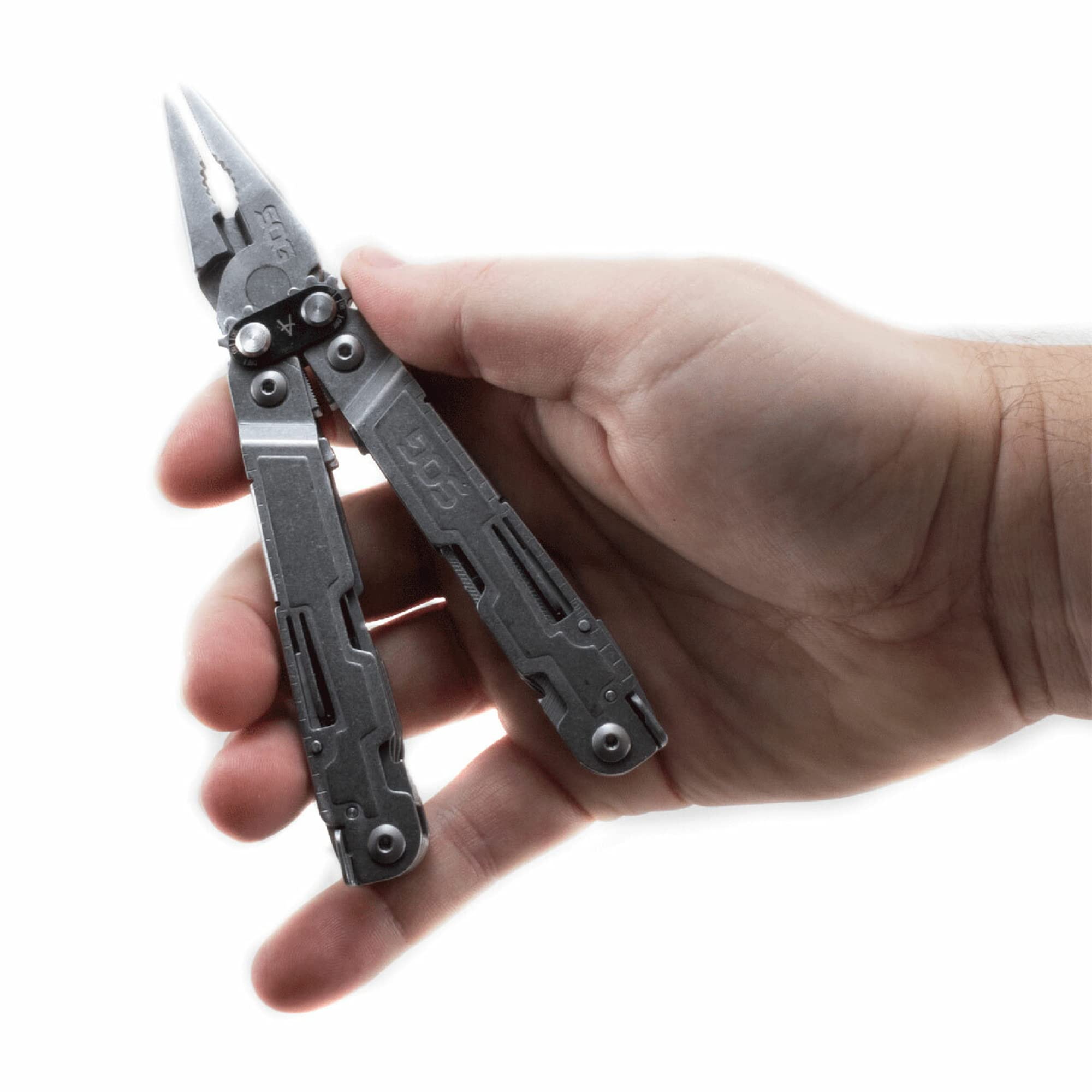 SOG One-Handed PowerAccess Lightweight Daily Pocketable Stainless Steel Multi-Tool for Backcountry 18 Tools, Stone Wash