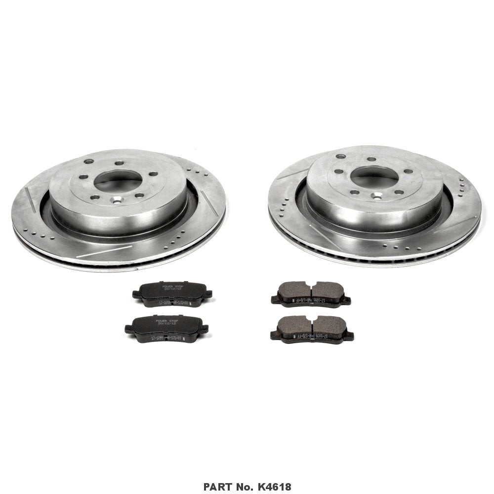 Power Stop K4618 Z23 Carbon Fiber Brake Pads with Drilled & Slotted Brake Rotors Kit Rear