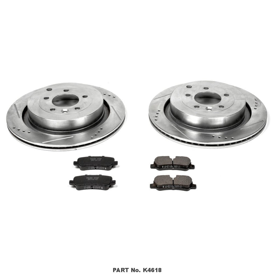 Power Stop K4618 Z23 Carbon Fiber Brake Pads with Drilled & Slotted Brake Rotors Kit Rear