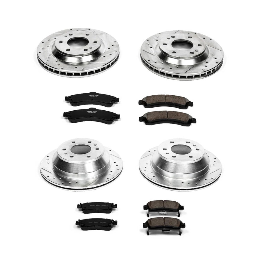 Power Stop K2058 Z23 Carbon Fiber Brake Pads Front and Rear with Drilled & Slotted Brake Rotors Kit For Rainier, Trailblazer, Envoy, Ascender, Olds Bravada [Model Specific]