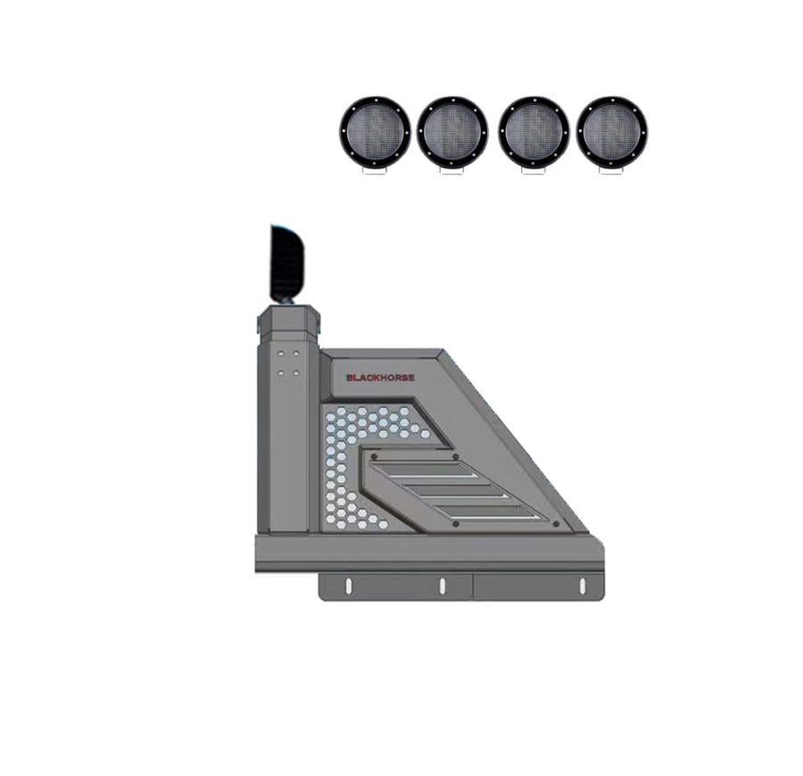 Armour II Black Horse Roll Bar Incl. Set of 5.3" Dia.Led Lights Bk Compatible with 00-24 F-150Ram 2500/3500|01-24 Silverado 2500/3500 HD|17-24 Titan|07-24 Tundra|01-24 GMC Sierra 1500/2500 HD