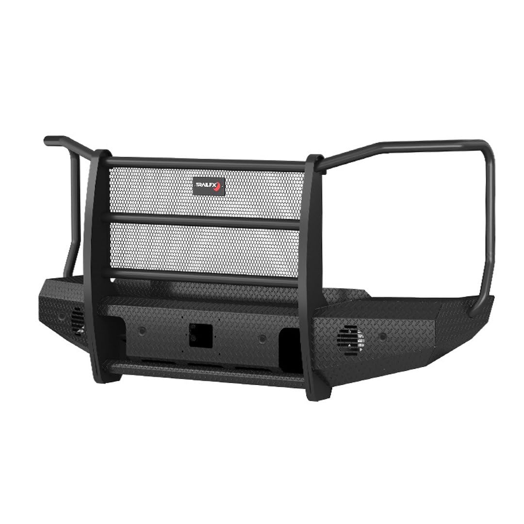 FX3032A Trail FX Bumper, One Piece Design, Direct Fit, With Grille Guard/Grille Mesh/Auxiliary Light Cutouts, Without Winch Mount, Gloss Black, Steel, Fits 2023-2025 Ford F-250/ F-350 Super Duty
