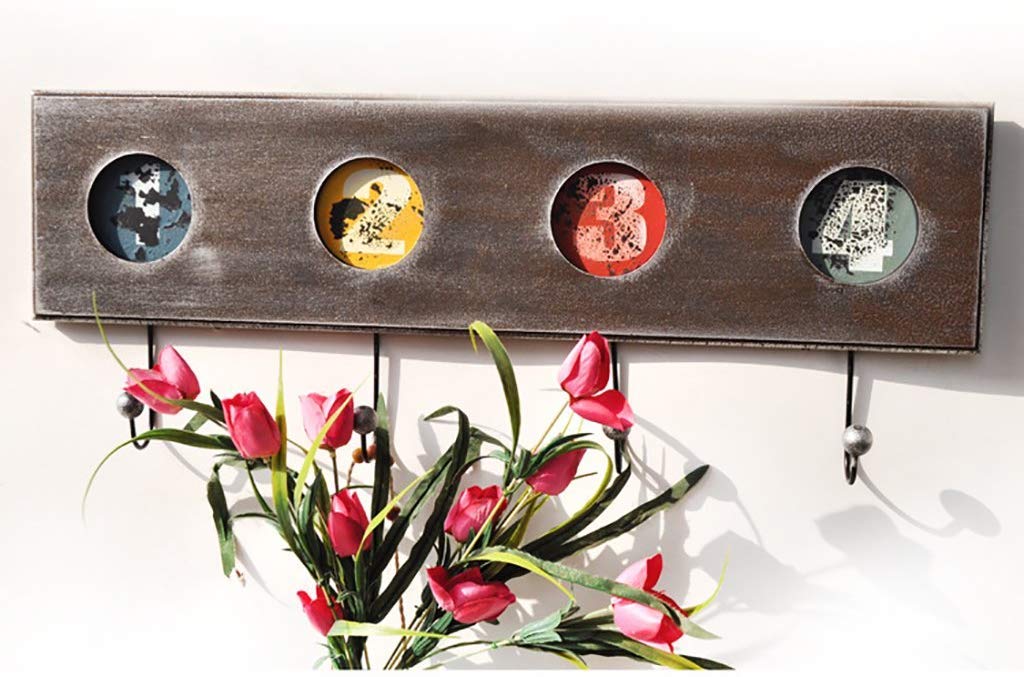 YIMJ Coat Hook Coat Rack Wooden Digital Pattern Four Hooks Creative Decoration Wall Hanging Ornament Billiard Hook