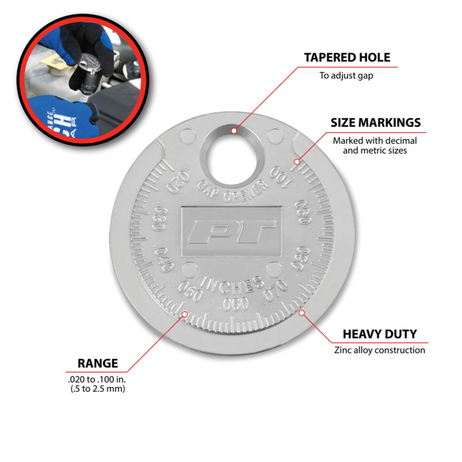 W80536 Performance Tool Spark Plug Gap Gauge - Decimal and Metric Sizes, Zinc Alloy Construction, Range .020 to .100 in. (.5 to 2.5 mm)