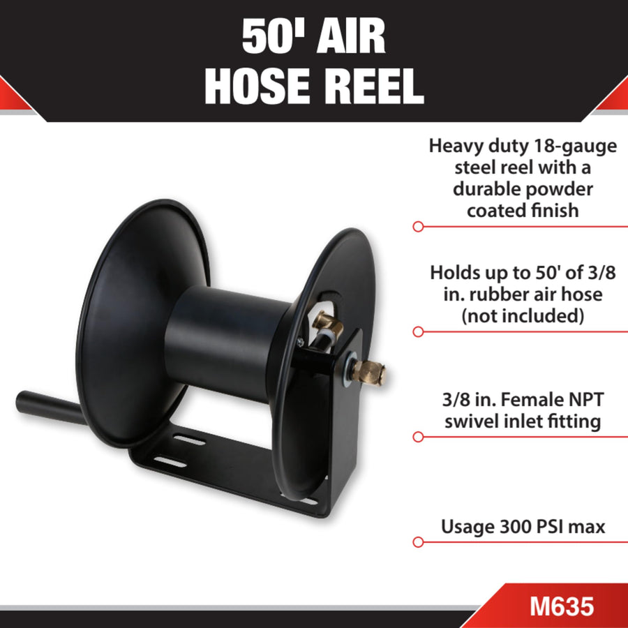 M635 Performance Tool 50' 18 Gauge Steel Air Hose Reel (Reel Only)