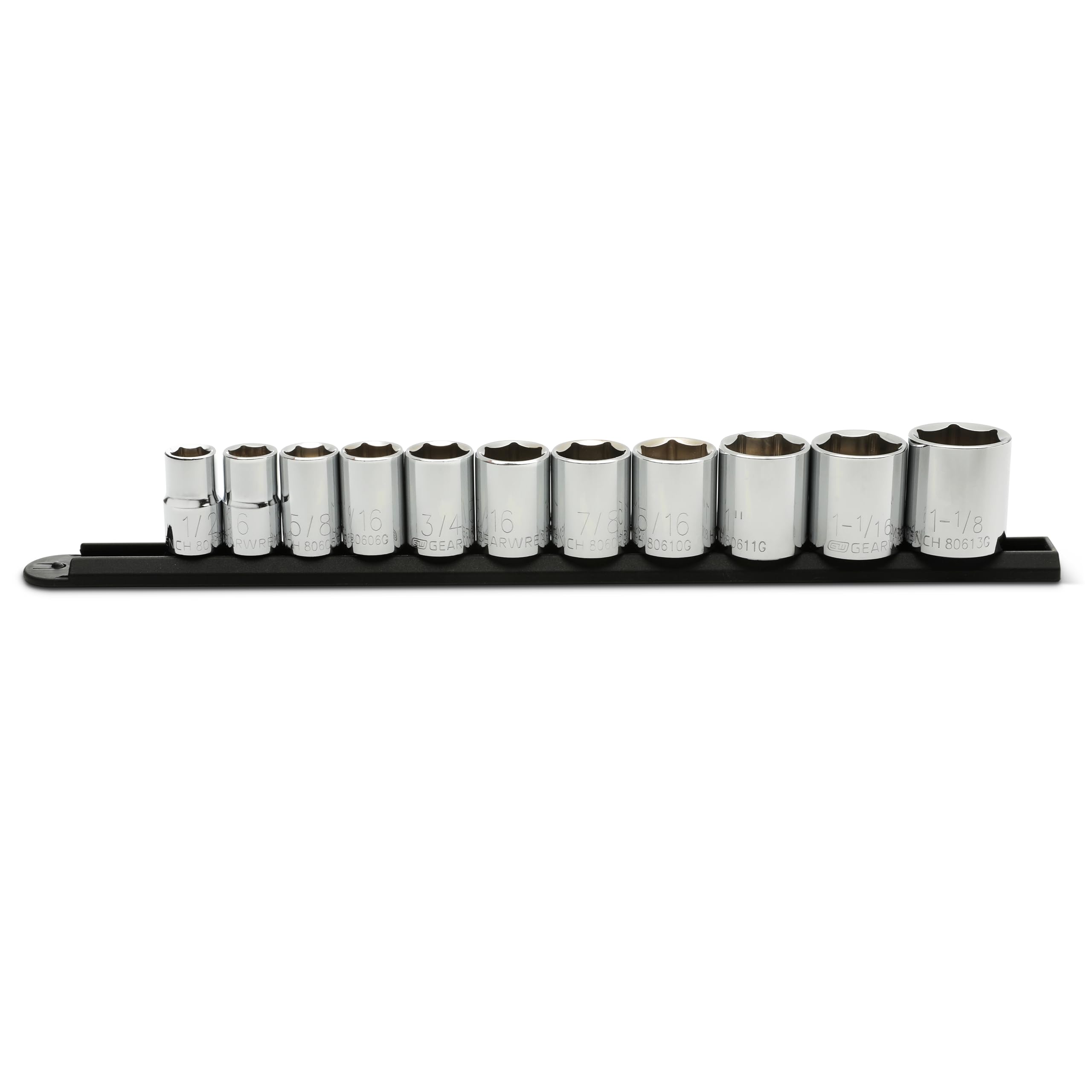 11 Pc. GEARWRENCH 1/2" Drive 6 Pt. Standard Socket Set, SAE - 80703