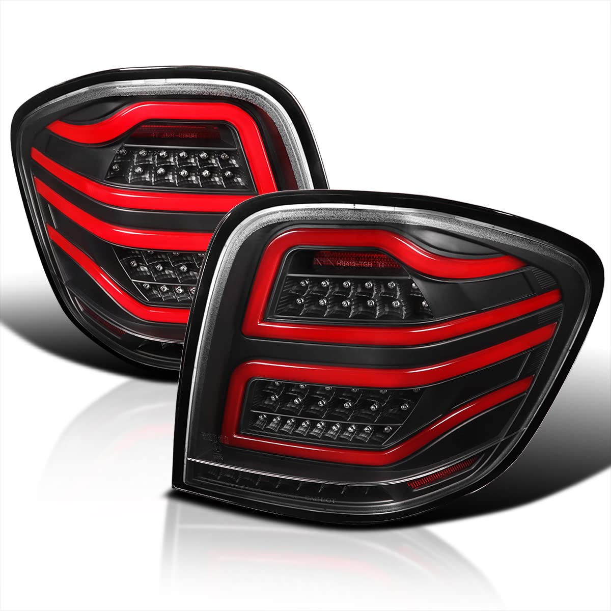 Spec-D Tuning Clear Lens Black Housing Red LED Bar Tail Lights Compatible with 2006-2011 Mercedes-Benz W164 ML-Class Left + Right Pair Assembly