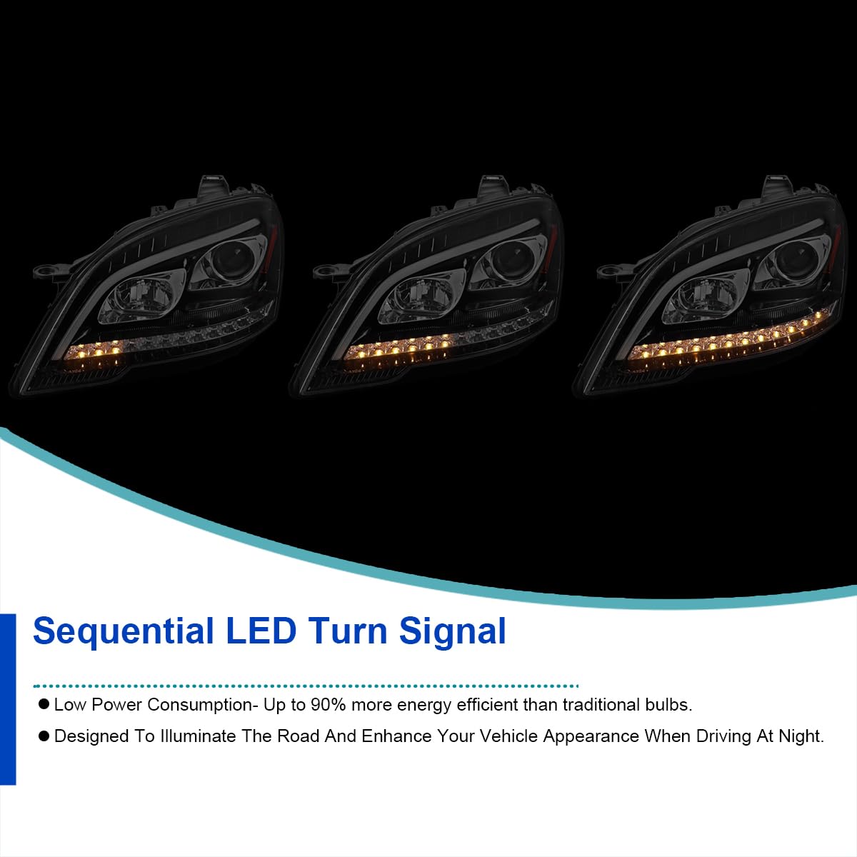 Smoke SPEC-D TUNING Projector Headlights with LED Sequential Turn Signals Compatible with 2009-2011 Mercedes Benz W164 ML320, Left + Right Pair Headlamp Assembly