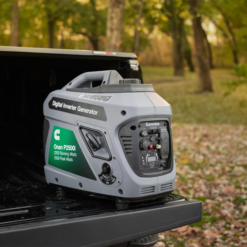 Cummins Onan P2500i Generator Inverter, 2500 Peak/2200 Running Watts, Ultra-Quiet 52 dBA, Portable Gas Powered, Parallel Ready, 10hr Runtime, Lightweight 48 lbs, RV & Camping, CARB/EPA Compliant
