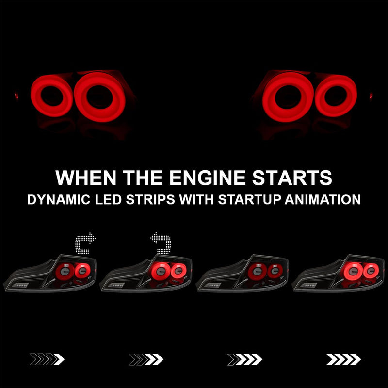 Full LED Tail Lights SPEC-D TUNING w/Red Fiber Optic Halo Ring, Sequential Turn Signal, and Startup Animation Compatible with 2003-2007 Infiniti G35, Left + Right Pair Assembly