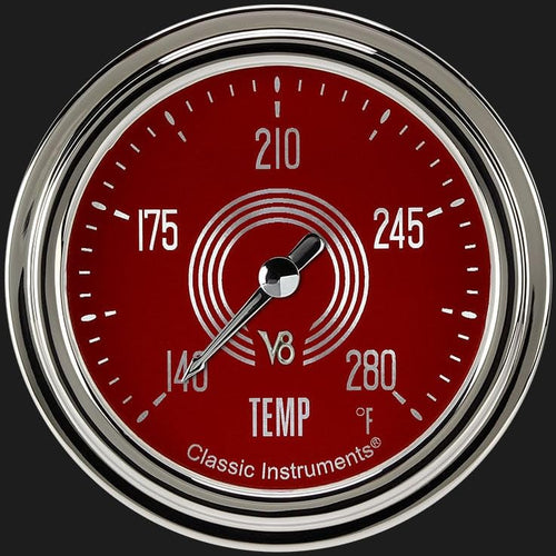 V8 Red Steelie Classic Instruments V8RS326SLC-02 2 5/8 in Water Temperature Gauge 1/8