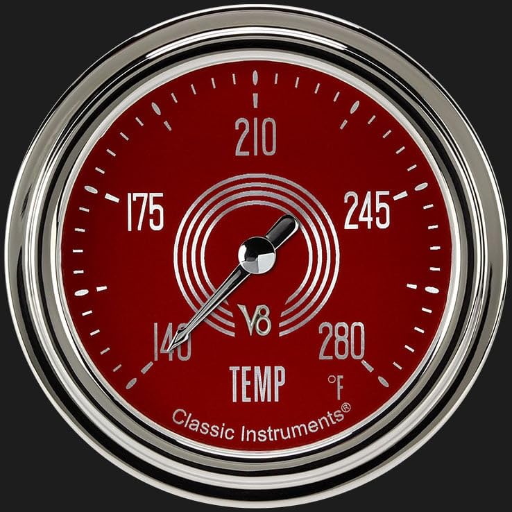 V8 Red Steelie Classic Instruments V8RS326SLC-08 2 5/8 in Water Temperature Gauge 1/2