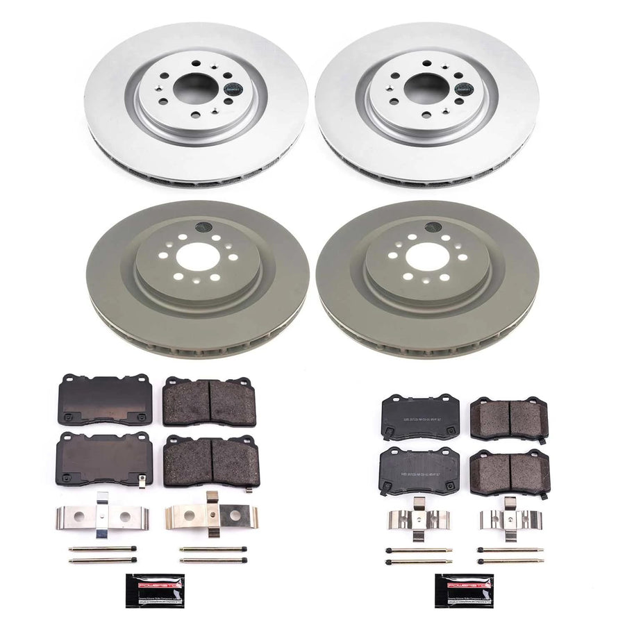 Power Stop Z17 Coated Rotor Kit CRK2881-Front and Rear Coated Brake Rotors, Ceramic Brake Pads For Cadillac CTS 2004-2007, Cadillac STS 2005-2011 [Model Specific]