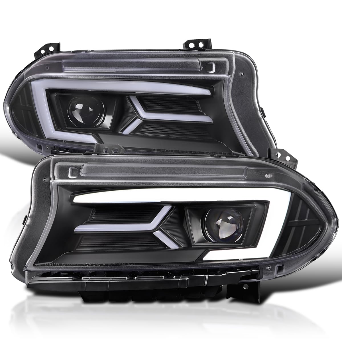 Black LED Projector Headlights w/Sequential Turn Signal SPEC-D TUNING Compatible with 2015-2023 Dodge Charger with factory halogen headlights