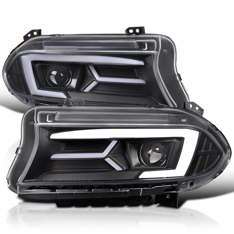 Black LED Projector Headlights w/Sequential Turn Signal SPEC-D TUNING Compatible with 2015-2023 Dodge Charger with factory halogen headlights