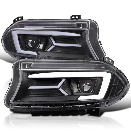 Black LED Projector Headlights w/Sequential Turn Signal SPEC-D TUNING Compatible with 2015-2023 Dodge Charger with factory halogen headlights