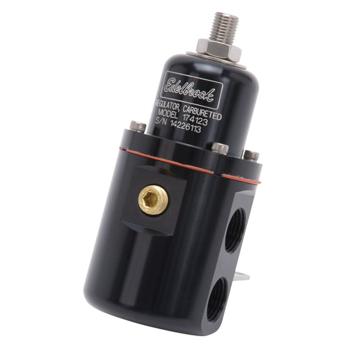Edelbrock Fuel Pressure Regulator Carbureted 174123 160 GPH 5-10 PSI 3/8 in. Inlet/Outlet Returnless Black/Clear