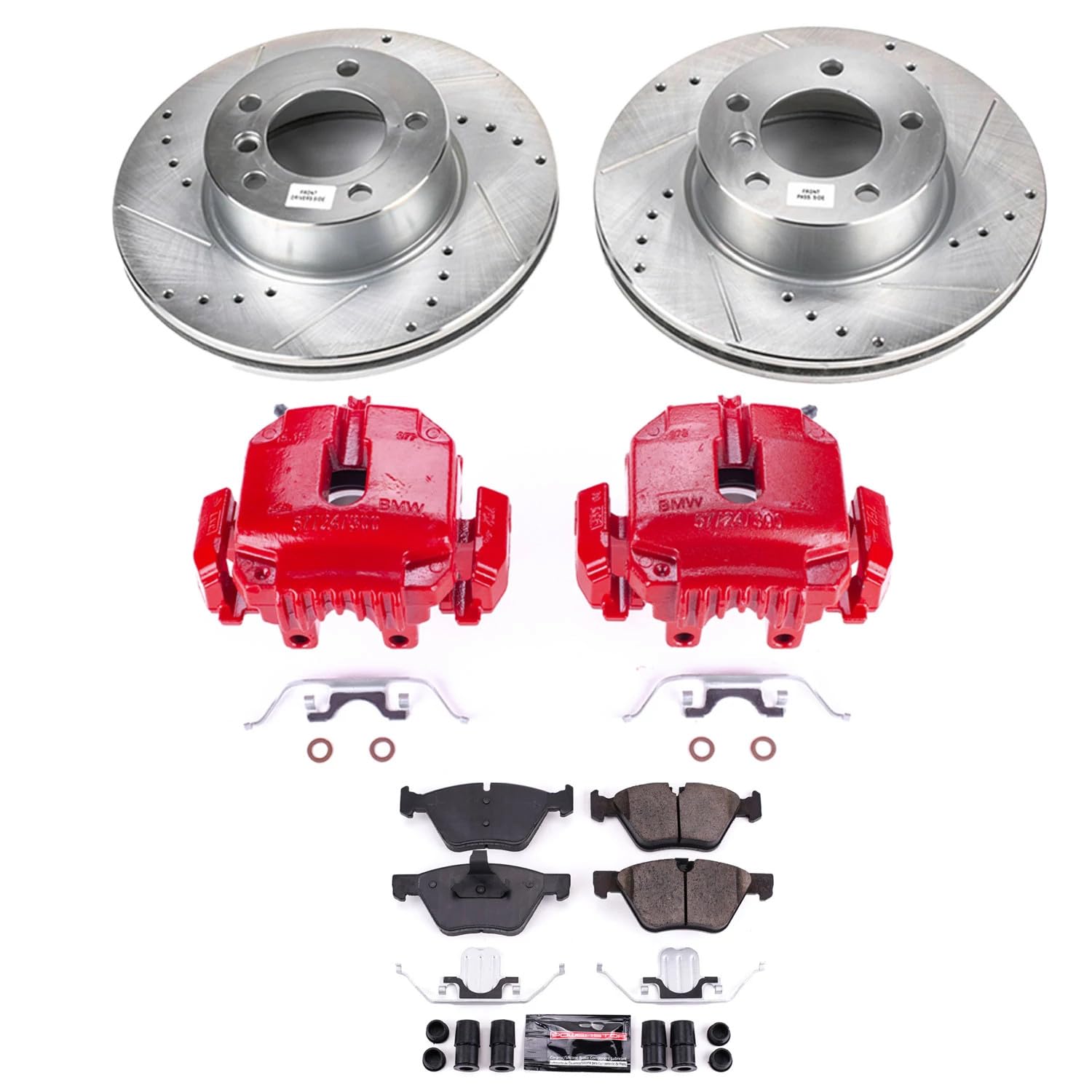 Power Stop Z23 Evolution KC3087 Front Caliper Kit-Drilled/Slotted Rotors, Carbon Ceramic Brake Pads & Calipers For BMW 325i 2006 [Model Specific]