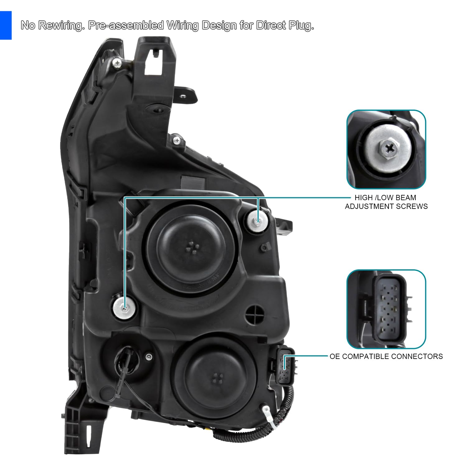 Black Smoke SPEC-D TUNING Projector Headlights Compatible with 2010-2016 Cadillac SRX, Left + Right Head Lamps Assembly