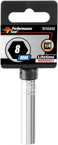 W36408 Performance Tool 1/4-Inch Drive 8mm 6pt Deep Wall Socket