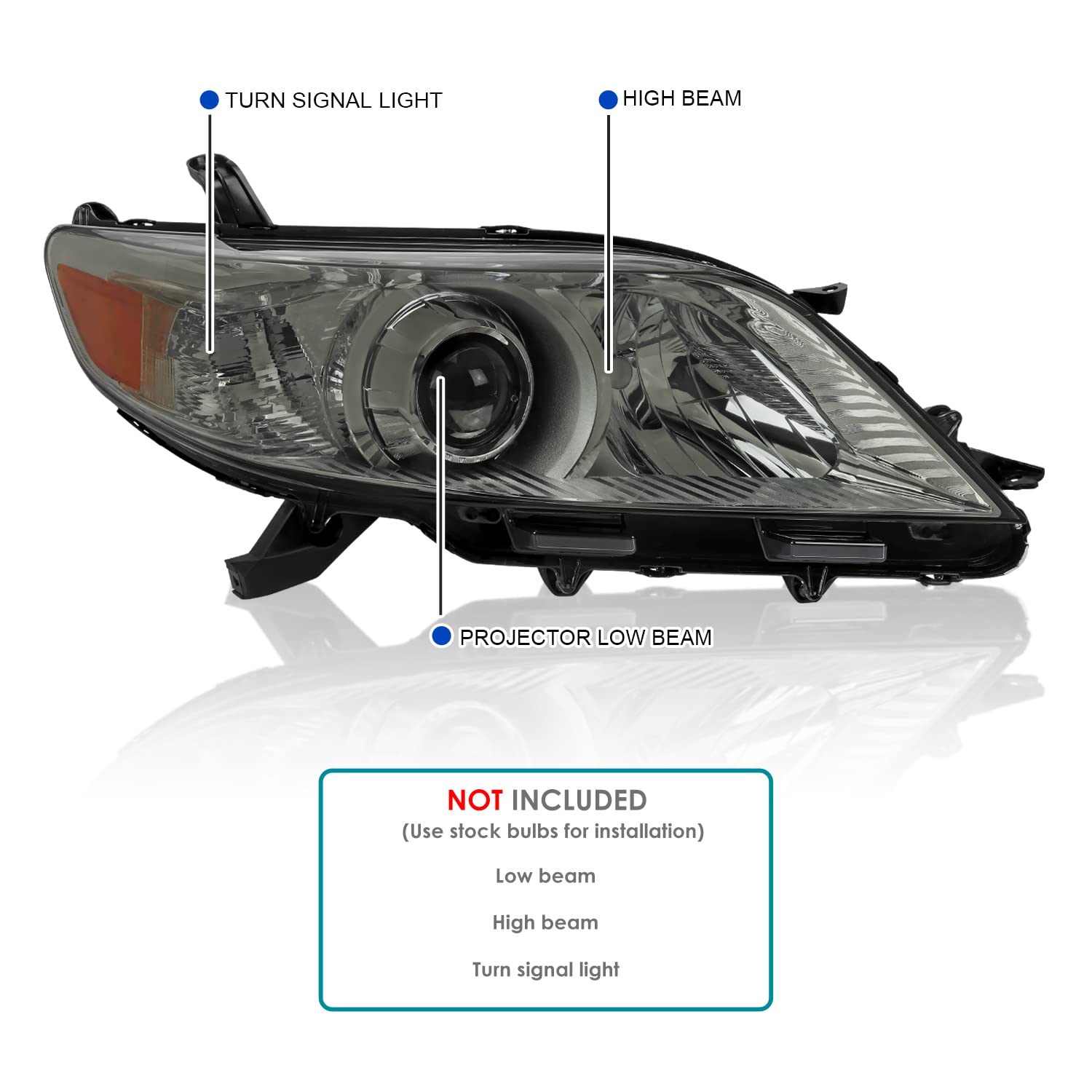 Smoke Projector Headlights SPEC-D TUNING Compatible with 2011-2020 Toyota Sienna, Left + Right Pair Headlamp Assembly