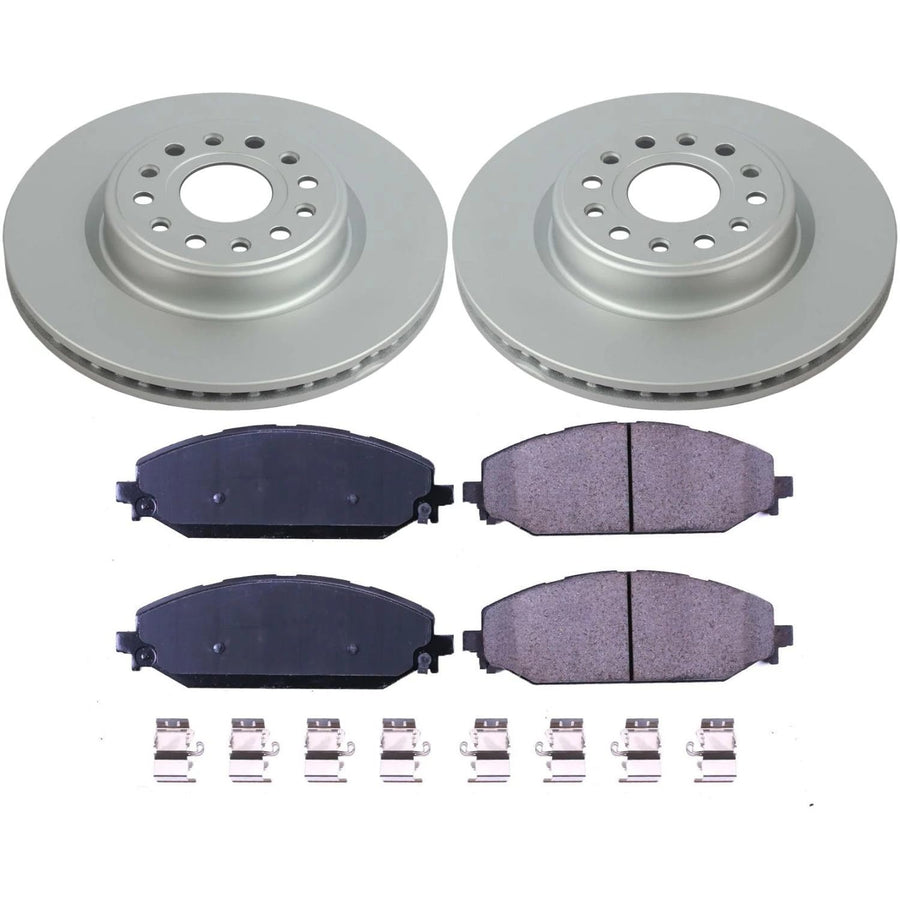 Power Stop Z17 Front Coated Rotor Kit-Coated Brake Rotors, Ceramic Brake Pads For Ram 1500 2019-2023 [Model Specific]