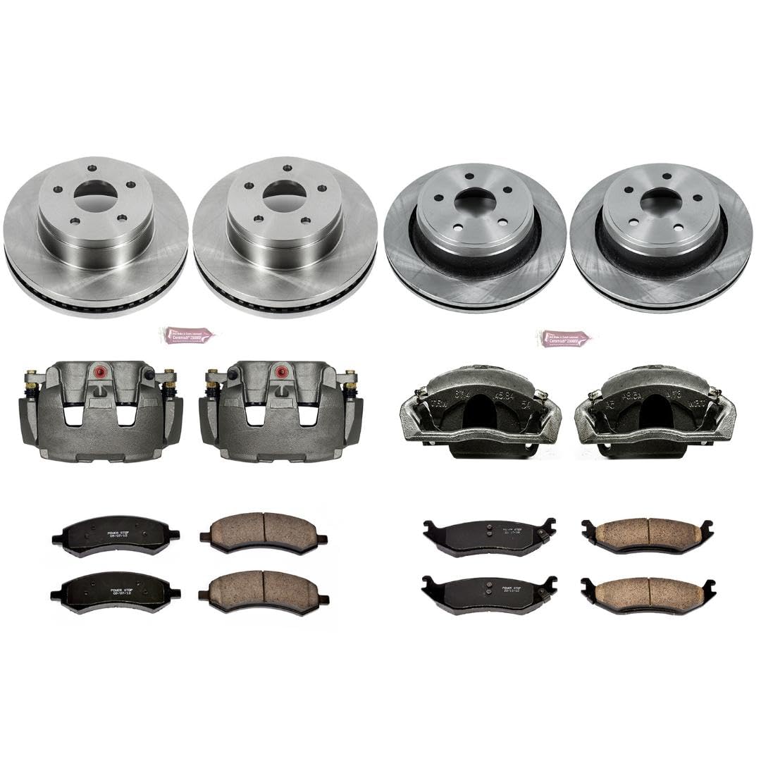 Power Stop KCOE2164A Stock Replacement Front and Rear Brake Kit with Calipers For Dodge Ram 1500 Durango Aspen