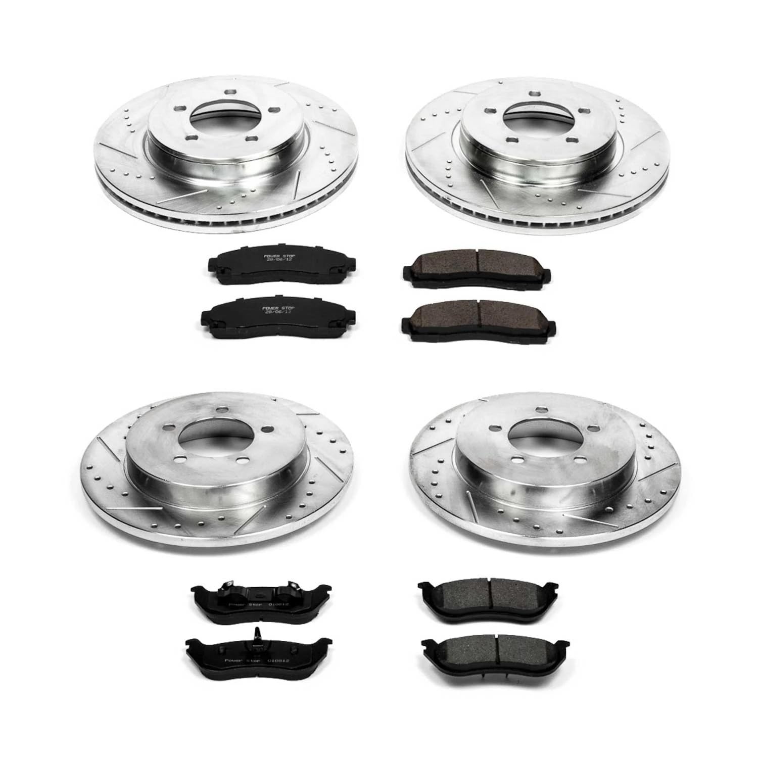 Power Stop K2722 Z23 Carbon Fiber Brake Pads Front and Rear with Drilled and Slotted Brake Rotors Kit For 2002 2003 2004 2005 Ford Explorer | 2002 2003 2004 2005 Mercury Mountaineer