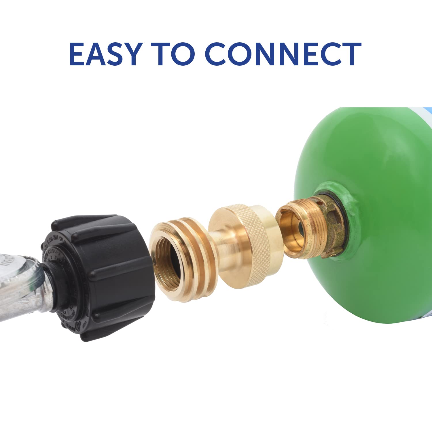 Propane Tank Adapter Flame King, 20lb to 1lb Converter, Hook Up Small Propane Cylinders when 20lb Ran Out, Solid Brass