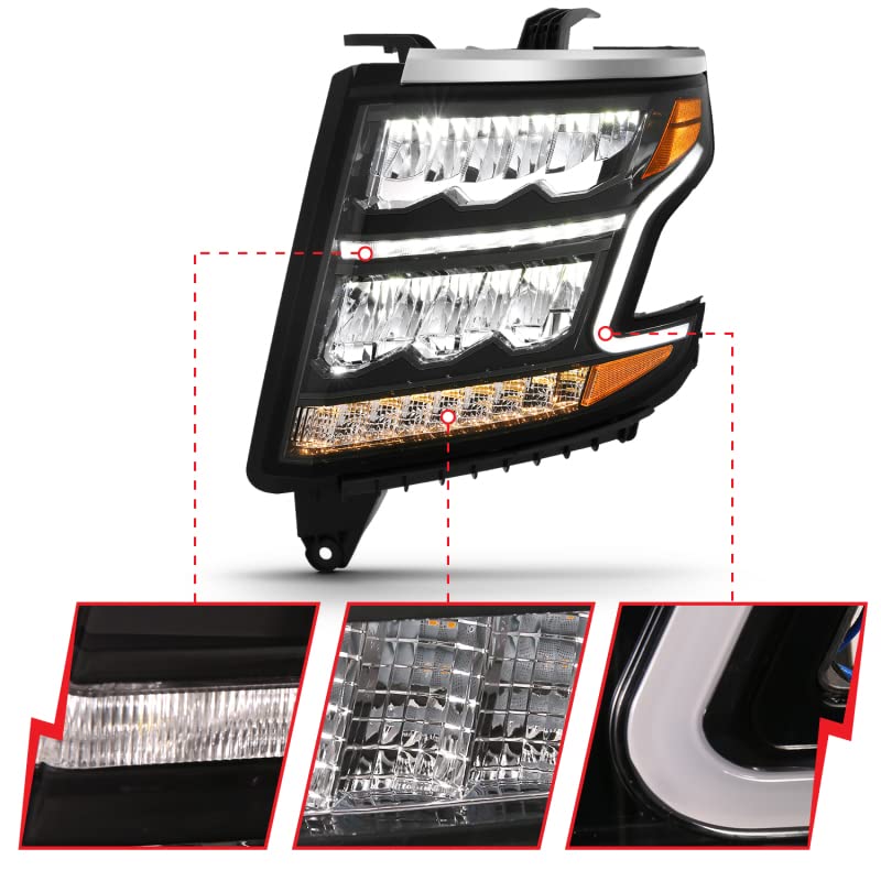 LED HEADLIGHT ANZO PLANK STYLE BLACK CLEAR W/SEQUENTIAL AMBER 111478