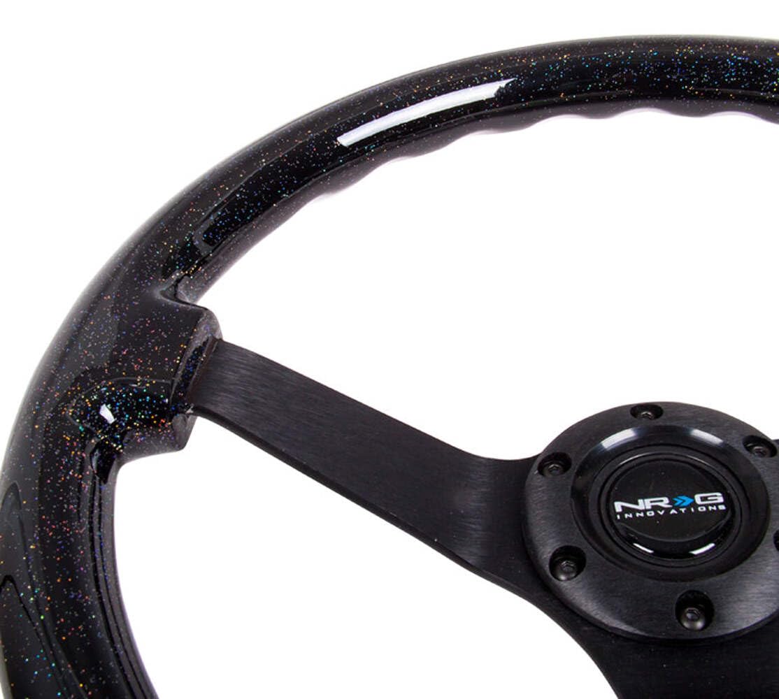 NRG Innovations Reinforced NRG-RST-036BSB-BK Steering Wheel - Classic Black Sparkled Wood Grain Wheel (3" Deep, 4mm), 350mm, 3 Solid Spoke Center in Black