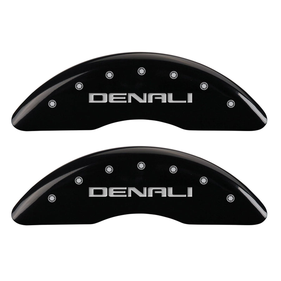 Caliper Covers MGP 34003SDNLBK Black Powder Coat Finish Front and Rear Caliper Cover, Set of 4 (Denali Silver Characters, Engraved)