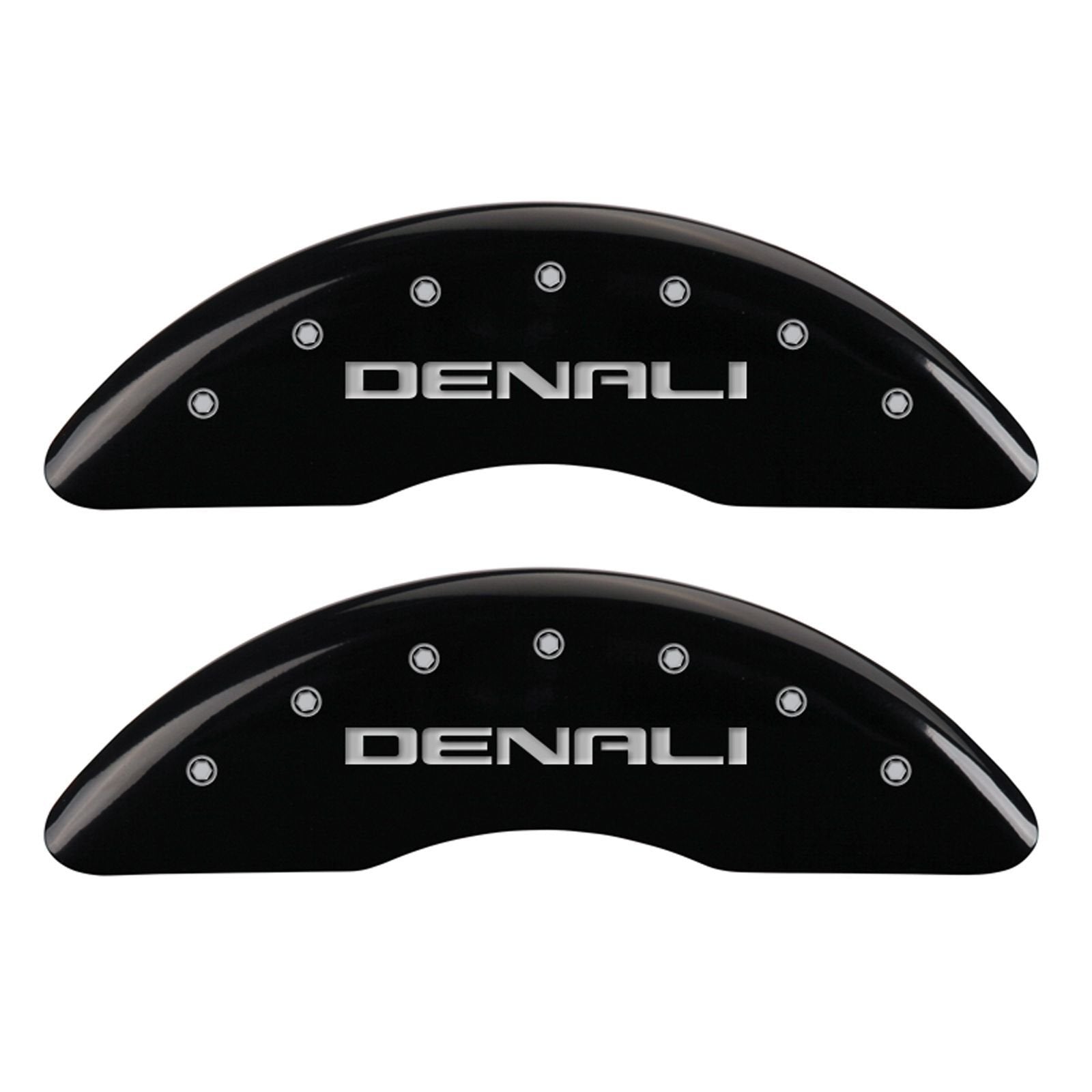 Caliper Covers MGP 34003SDNLBK Black Powder Coat Finish Front and Rear Caliper Cover, Set of 4 (Denali Silver Characters, Engraved)