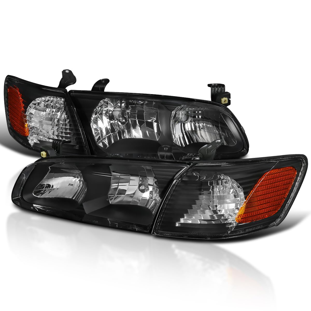 Black Headlights + Corner Lights SPEC-D TUNING Compatible with 2000-2001 Toyota Camry L+R Pair Head Light Lamp Assembly