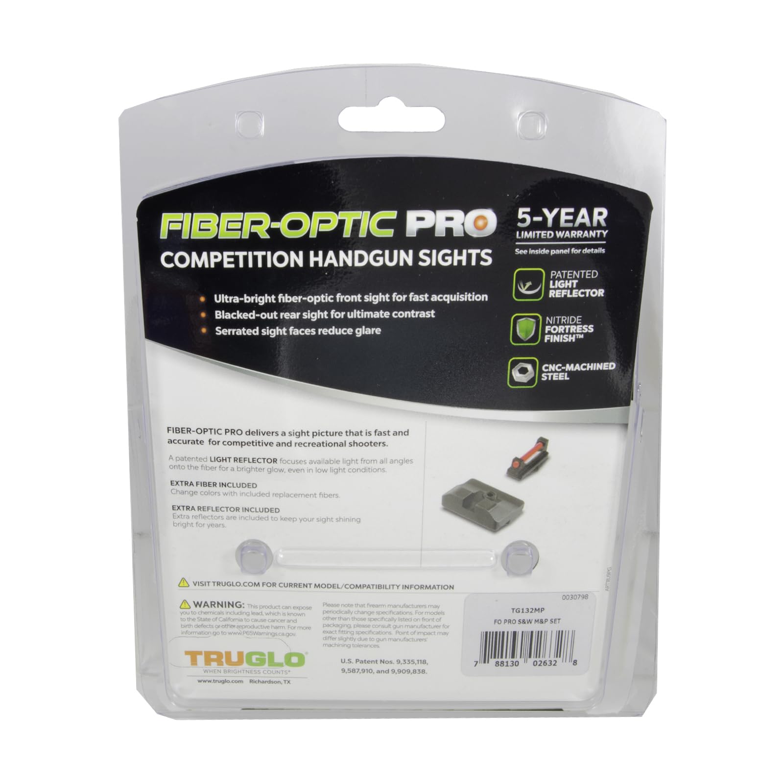 Fiber-Optic TRUGLO Pro Handgun Night Sight with Extra Fibers & Reflector Tape | Compact Durable Competition High-Visibility Sight for Handguns, Compatible with Smith & Wesson M&P