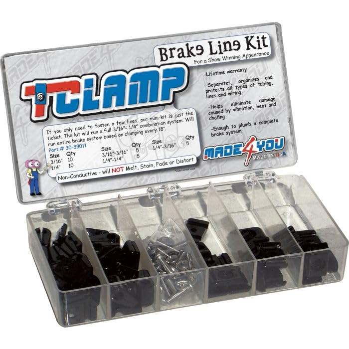 Brake LINE KIT T-CLAMP, 3/16" to 1/4" Single and 3/16" to 1/4" Double Clamps, Black