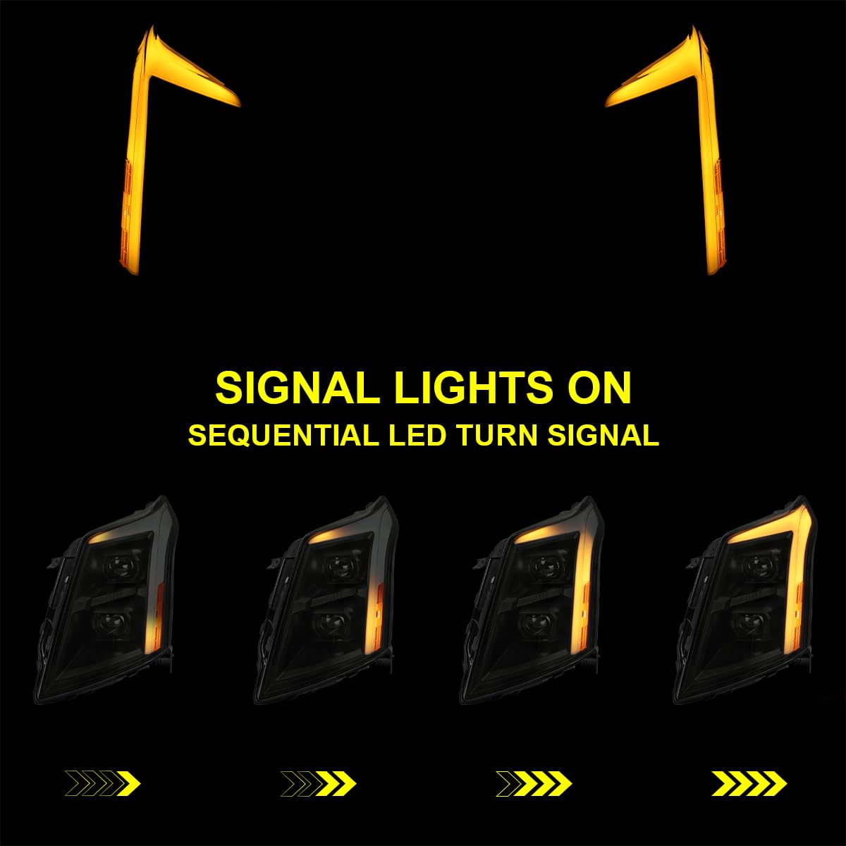 Black Smoke SPEC-D TUNING Full LED Projector Headlights w/LED DRL Light Bar, Sequential Signal, and Startup Animation Compatible with 2010-2016 Cadillac SRX, Left + Right Pair Headlamps Assembly