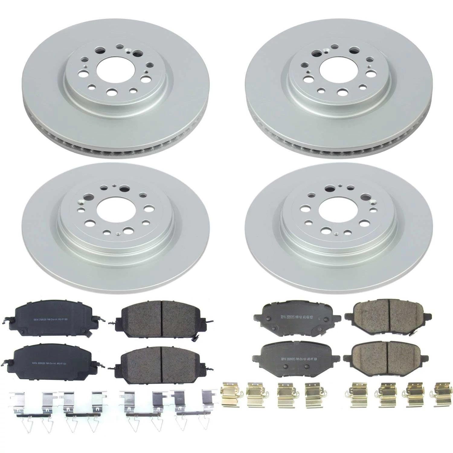 Power Stop Z17 Coated Rotor Kit-CRK8294 Front and Rear Coated Brake Rotors, Ceramic Brake Pads For Honda Clarity 2017-2021 [Model Specific]