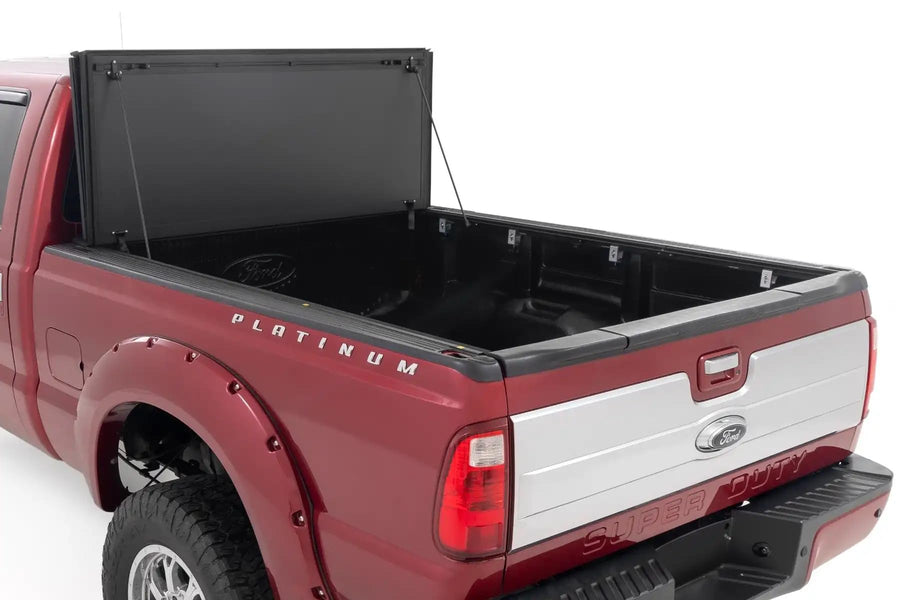 Rough Country Hard Tonneau Cover Tri-Fold for Ford F-250/F-350 Super Duty (1999-2016) - Aluminum Flip-Up Folding Bed Cover, Fits 6'10 (81.0-82.4") Bed