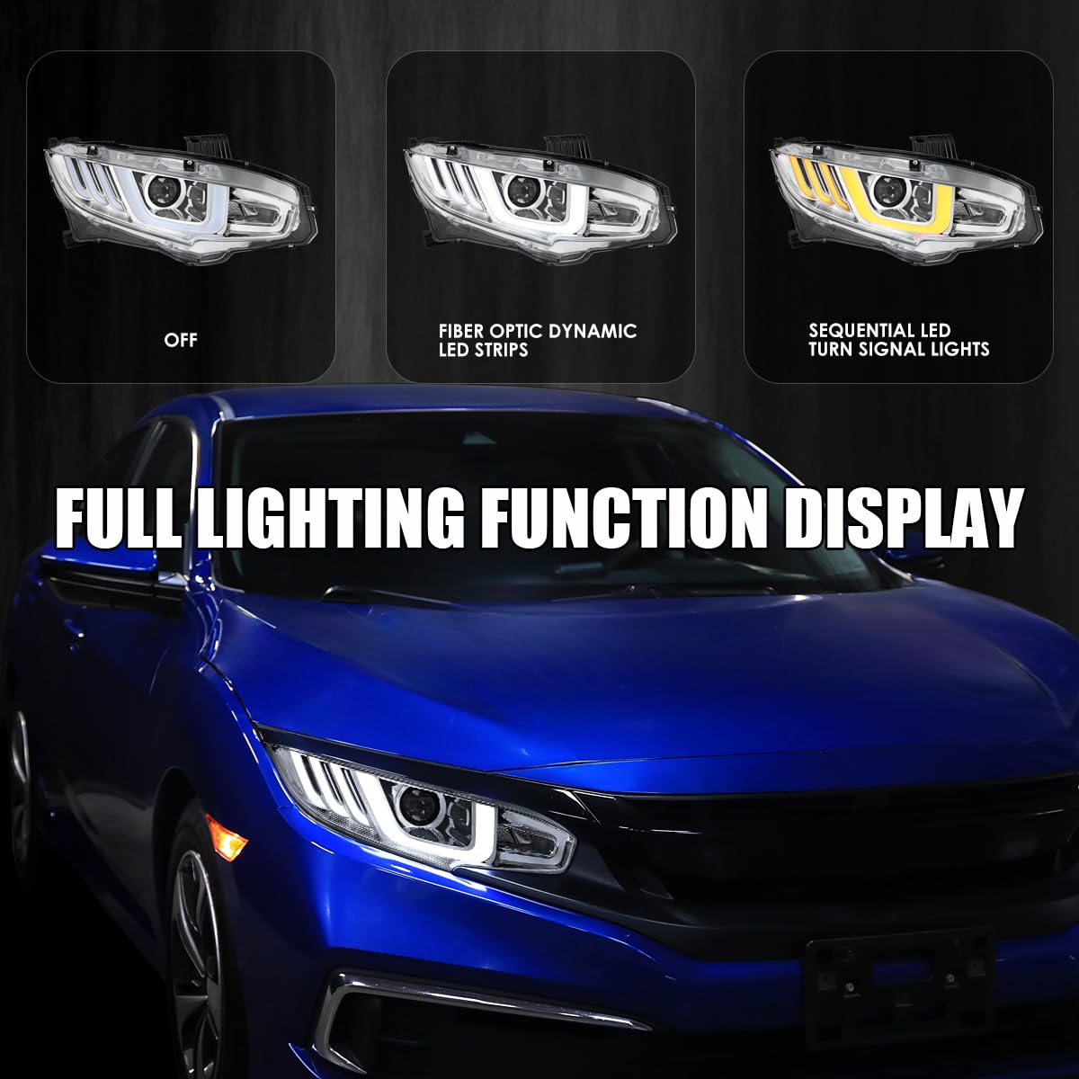 LED Tube Projector Headlights SPEC-D TUNING w/Switchback Sequential Signal Compatible with 2016-2021 Honda Civic Models with Factory Halogen Headlights Left + Right