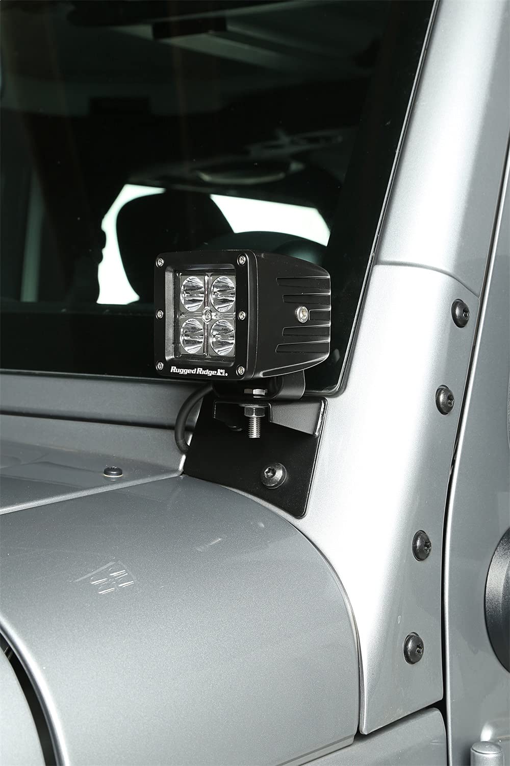 Light Mount Bracket Kit, Windshield, Rugged Ridge | Textured Black | 11027.04 | Fits 2007-2018 Jeep Wrangler JK