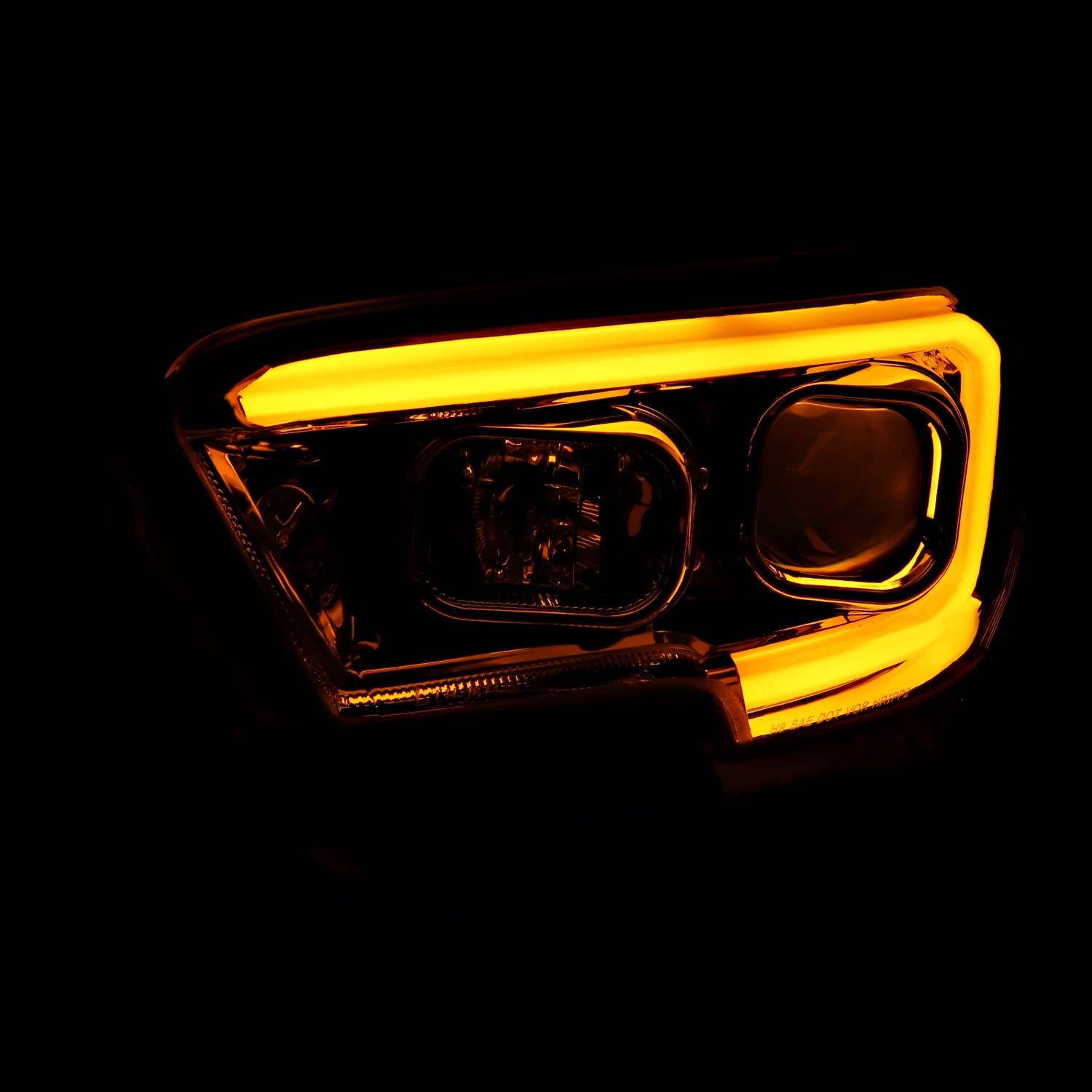 Chrome Projector Headlights SPEC-D TUNING w/Switchback LED Tube Signal Compatible with 2016-2023 Toyota Tacoma, Left + Right Pair Headlamp Assembly