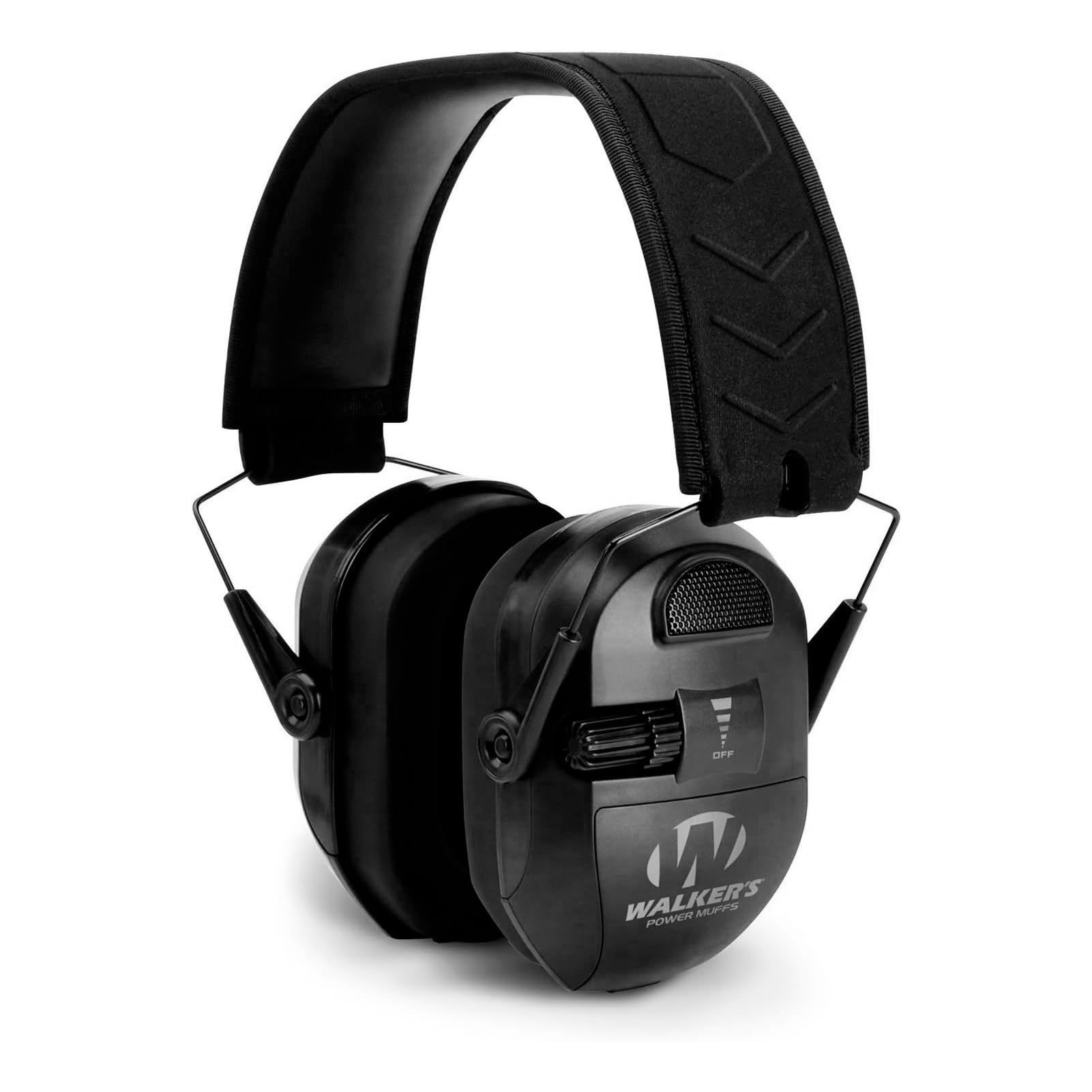 WALKER'S Power Ultimate Muff - Noise Reducing 26dB NRR Hunting Gun Range Shooting Ear Protection Black Electronic Earmuffs with AFT, 2 AAA Batteries Included