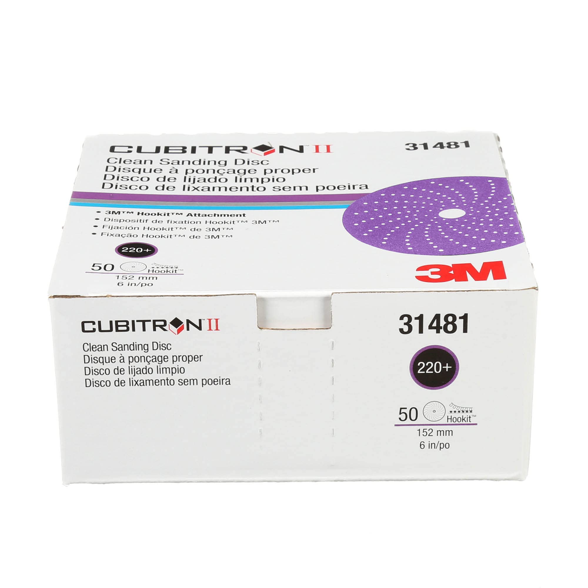 3M Cubitron II Clean Sanding Hookit Abrasive Disc 31481, 6 in, 220+ Grade, Pack of 50 Discs, Virtually Dust-Free, High Performance, Long Lasting, Multi-Hole Pattern, Feather Edging, Stock Removal