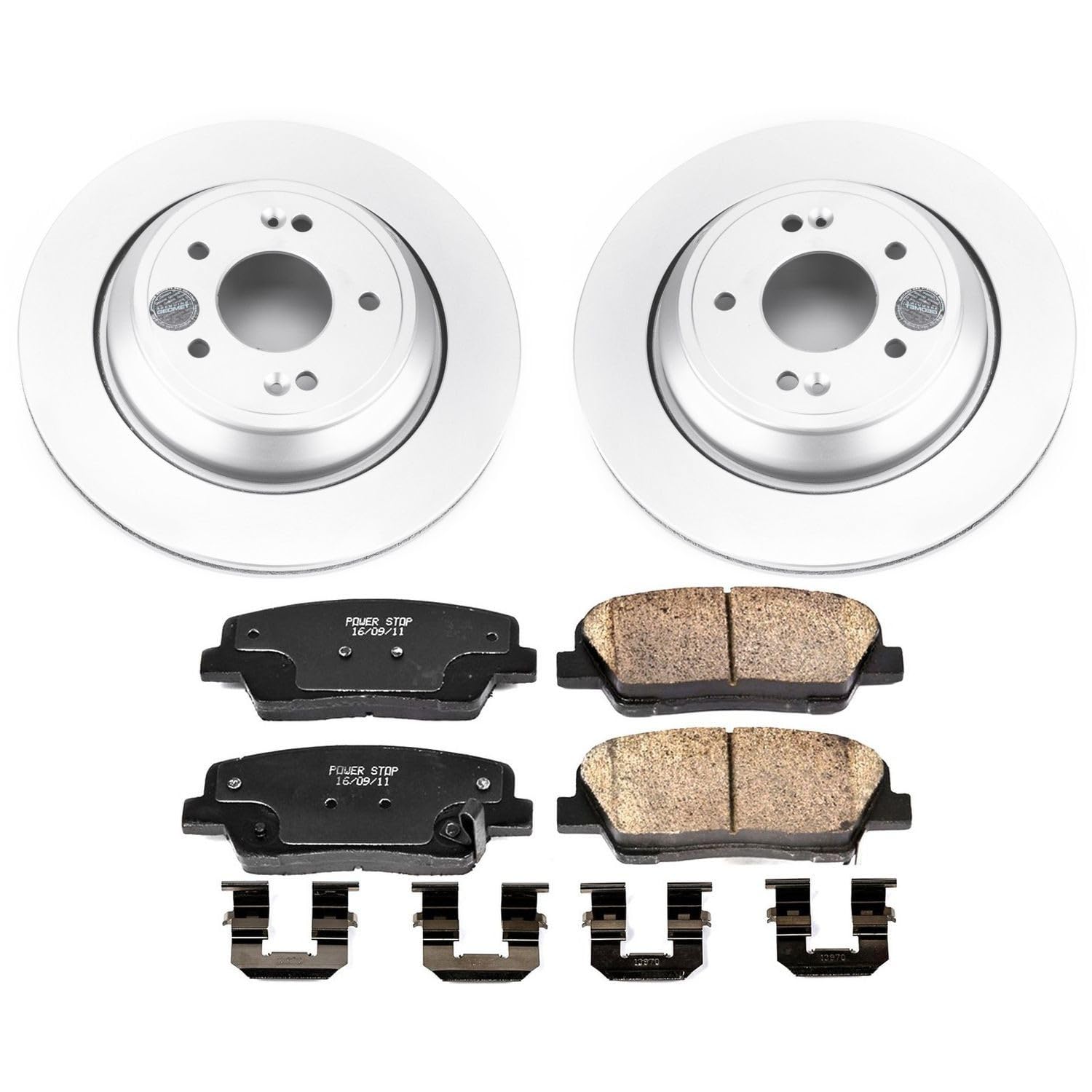 Power Stop CRK7341 Rear Brake Kit- Coated Brake Rotors and Z17 Ceramic Brake Pads For Hyundai Equus 2011-2016, Kia K900 2015-2017 [Model Specific]