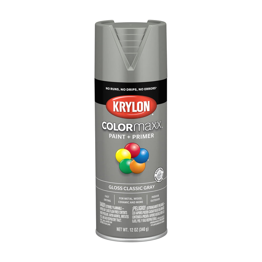 Krylon K05513007 Spray Paint and Primer COLORmaxx for Indoor/Outdoor Use, Gloss Classic Gray, 12 Ounce (Pack of 1)