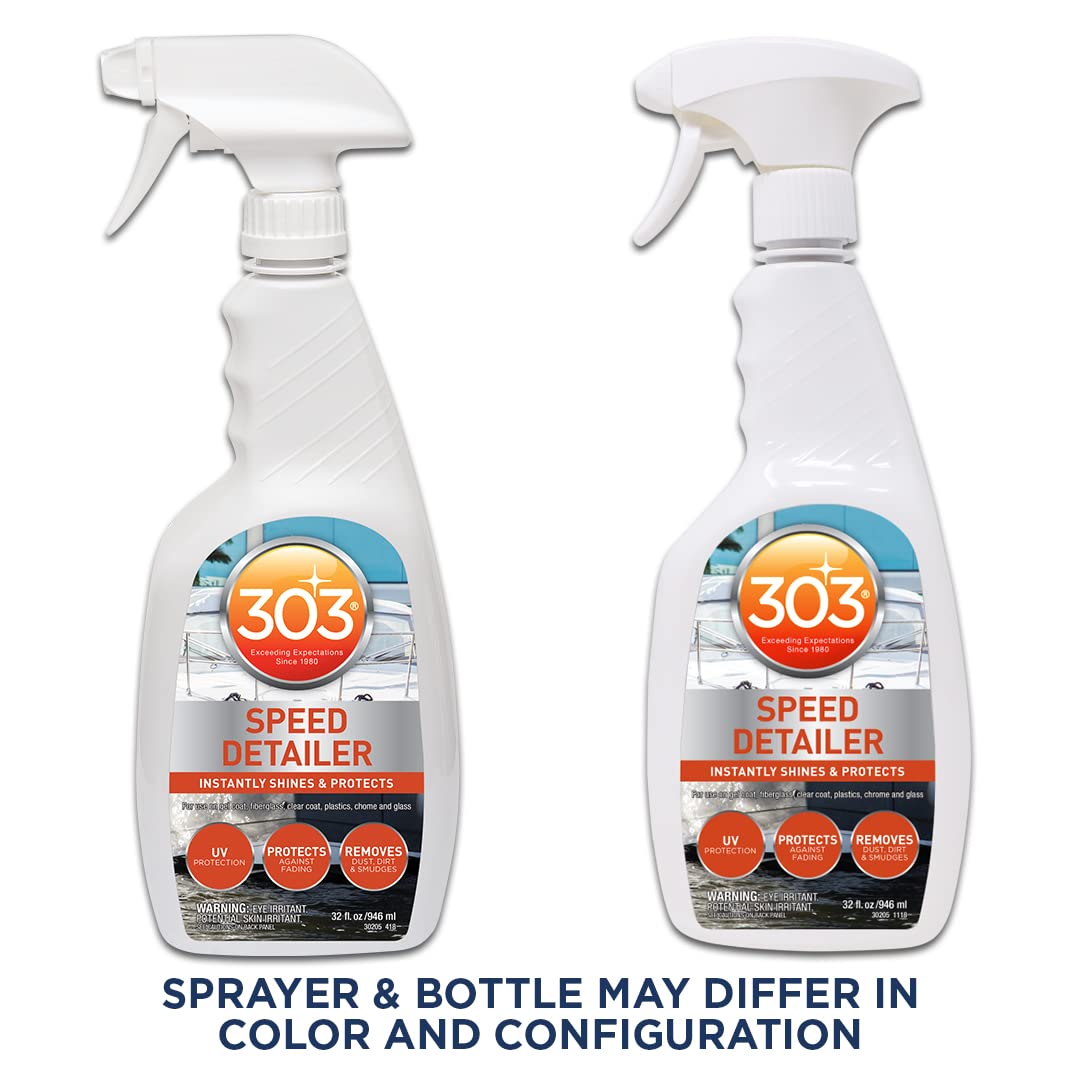 Marine Speed Detailer 303 Products - Instantly Shines And Protects - UV Protection - Protects Against Fading - Removes Dust, Dirt, And Smudges, 32 fl. oz. (30205)Packaging May Vary, White