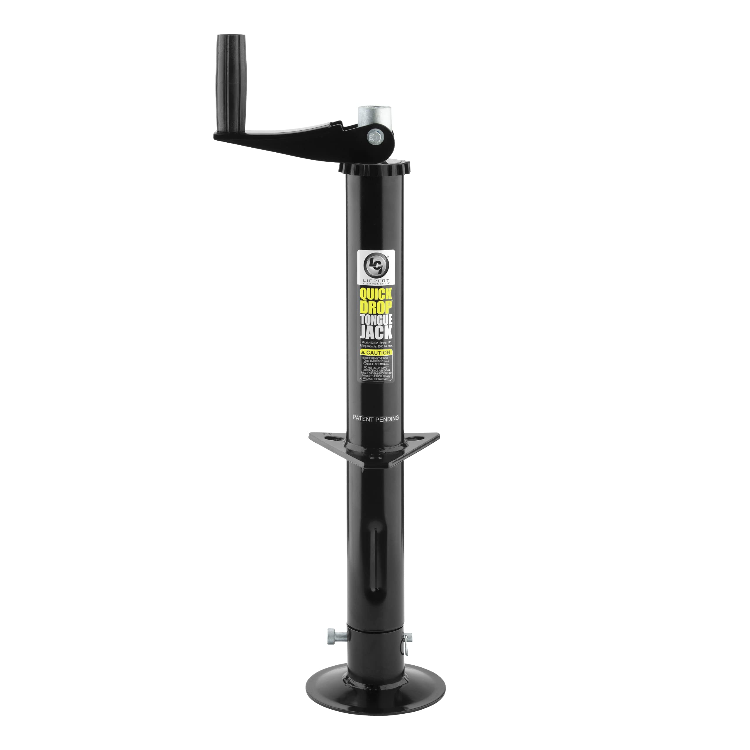 Lippert Quick Drop Tongue Jack for 5th Wheel RVs, A-Frame Travel, Cargo, and Utility Trailers, Black
